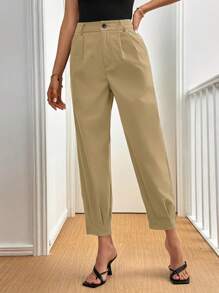 Xyvia 女式优雅纯色褶饰常规西装裤，秋季 - 卡其色 - 查看 6
