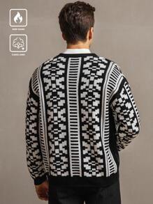 Manfinity Homme Men's Allover Print Button-Front Long Sleeve Cardigan - Black - View 3