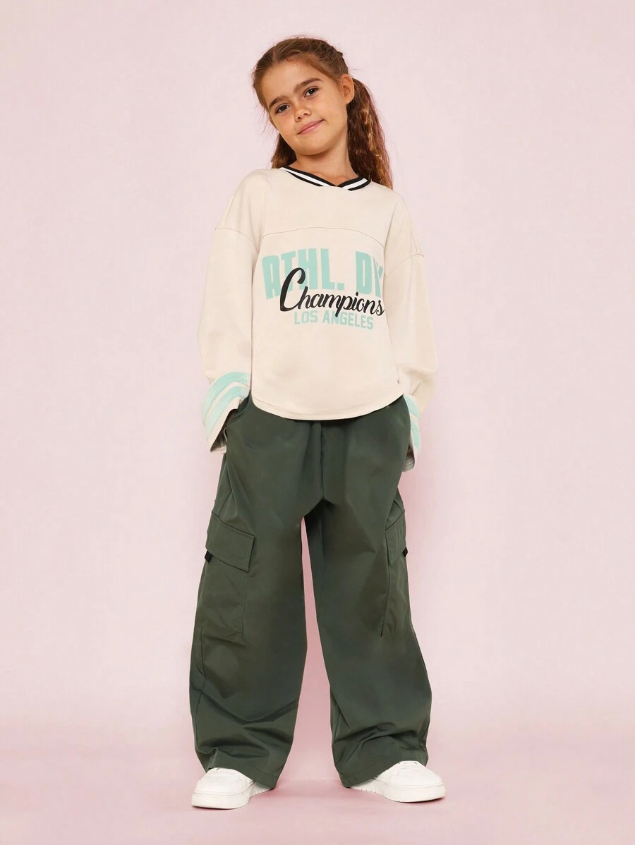 Tween Mädchen Outfit - Sweatshirt & Cargohose Im Colorblock Design