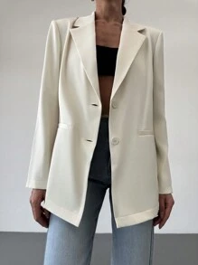 Aloruh Áo khoác blazer tay dài màu mơ phong cách Anh rộng rãi tối giản cho nữ - Màu be - Xem 2