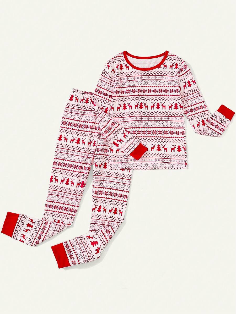 Tween Boy Christmas Pajamas With Fair Isle Red And White Printing, Long
