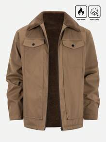 Manfinity Homme Chaqueta casual de manga larga con cuello de felpa y corte holgado para hombre, chaqueta ligera de salida para otoño/invierno en color negro, regalo para amigos, esposo o novio