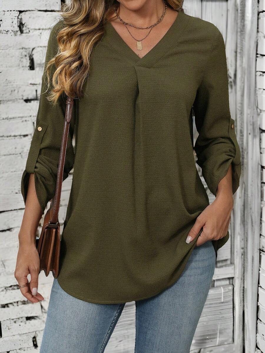 EMERY ROSE Women Going Out Top, Long Sleeve Top, Fall Winter Business Long Sleeve Renaissance Fair Brunch Top - Army Green - View 1