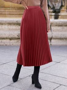 SHEIN Frenchy 1pc Women Solid Color Pleated Skirt