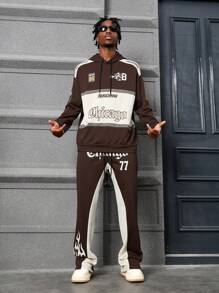 Manfinity Streetrush 2pcs/Set Men Fashion Brand Hoodie Sweatshirt & Flared Pants Tracksuit