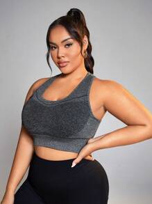 SHEIN Sports 中等支撐度無縫運動內衣 - 灰色 - 查看 5