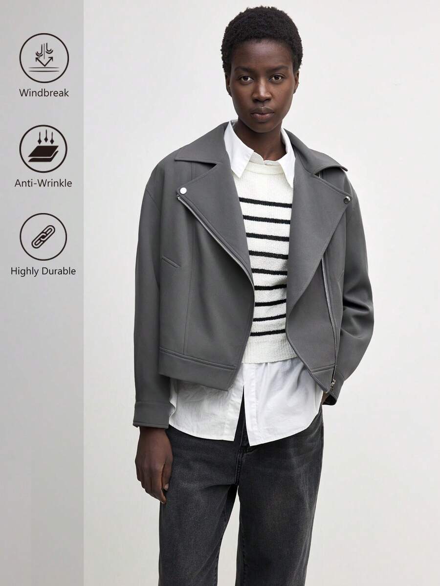 BizChic 女士休闲灰领飞行夹克秋季服装秋季女装 - 灰色 - 查看 1