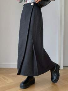 FRIFUL 女士纯色贴花开衩优雅半身裙