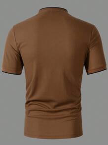 Manfinity Homme Camiseta polo de manga corta y cuello a rayas casual de verano para hombre - Marrón - Ver 2