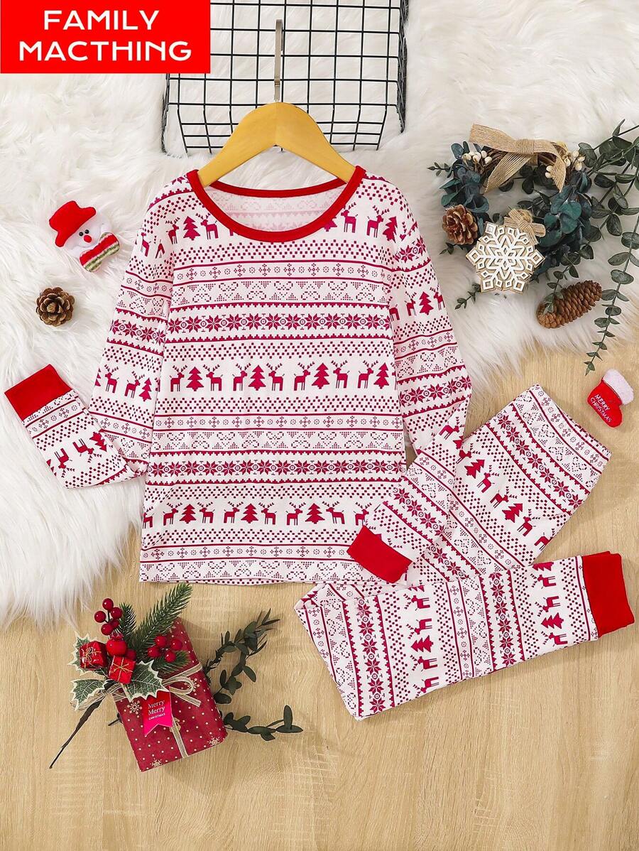 Tween Boy Christmas Pajamas With Fair Isle Red And White Printing, Long
