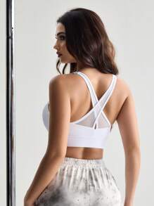 Menodora SHEIN Sport 女士纯色日常健身运动胸罩 - 白色 - 查看 2