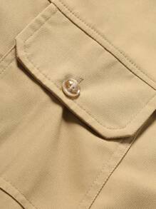 Manfinity Homme Men's Front Button Long Sleeve Pocket Simple Casual Jacket - Khaki - View 7