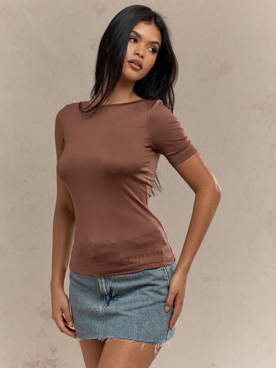 MISSGUIDED Áo thun Jersey Essential - màu nâu - Xem 1