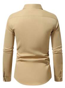 Manfinity Homme Men's Front Button Long Sleeve Pocket Simple Casual Jacket - Khaki - View 2