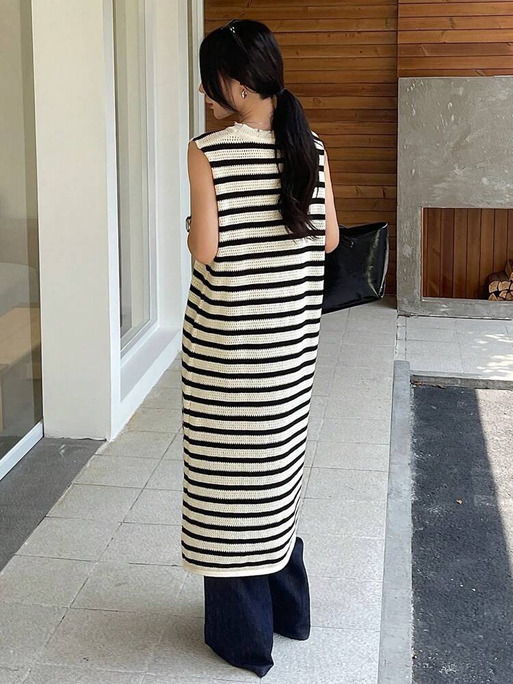Women's Sleeveless Striped Knit Dress,Fall Clothes Women Sweater Dresses