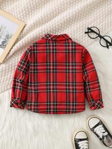 SHEIN Leap Crew Áo sơ mi kẻ caro thường ngày cho bé trai, phong cách thể thao/trường học đa năng, phối màu đỏ và đen, thích hợp mặc vào mùa xuân, thu, đông, trong nhà và ngoài trời, mặc vào dịp Giáng sinh - Đỏ - Xem 2