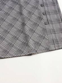 Plus Size Women Elegant Houndstooth Pleated Button Pencil Skirt