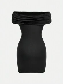 SHEIN Girlism Teen Girl Elegant Off-Shoulder Ruched Waist Dress - Black - View 2
