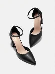 CUCCOO BIZCHIC Fashionable Black Block Heel Pointed Toe Ankle Strap Dress Pumps For Women, Suitable For Commute, Date, Party And Holiday Spring Shoes Spring Break Easter For Christmas Spring Shoes - Black - View 9