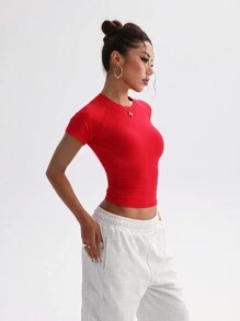 Core Rhythm Áo thun thể thao tay raglan trơn màu dành cho nữ - Đỏ - Xem 2