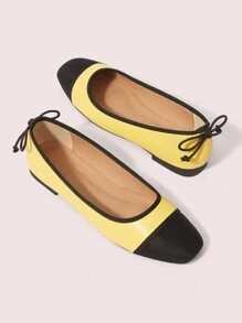 CUCCOO DOLLMOD Women's Black Round Toe Rhinestone Mesh Bow Ballerina Mary Jane Flat Shoes - Yellow - View 6