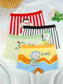 4pcs/Pack Tween Boys Minimalist Stylish Animal Pattern Breathable Comfy Boxer Briefs - Multicolor - View 1