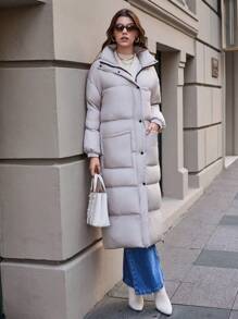 Damska kurtka puchowa z zamkiem błyskawicznym z dwóch stron, ubrania zimowe