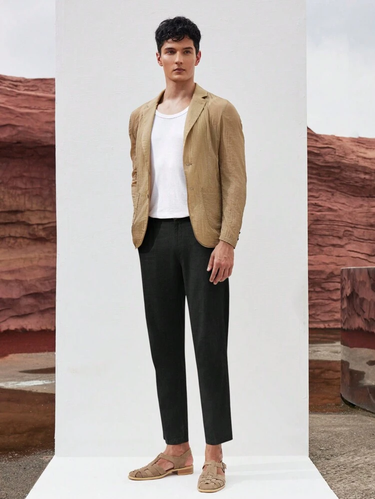 Pantalon de costume d'été pour hommes en lin, style vieux argent, tissage de bambou tricoté en forme de cône, décontracté pour les affaires