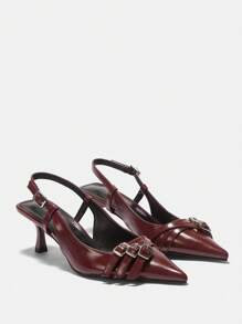 CUCCOO BIZCHIC 女士尖头高跟鞋、优雅穆勒凉鞋、朋克风格新年假期 - 復古紅色 - 查看 2
