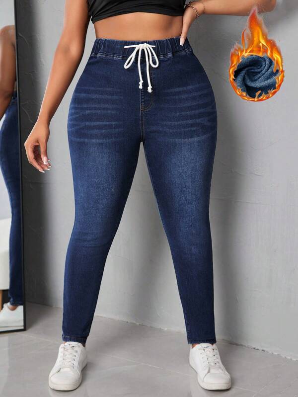SHEIN SXY Spring Plus Size Solid Color Warm Skinny Leggings