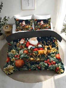 2/3件套圣诞床上用品套装，柔软舒适的超细纤维被套套装，印有圣诞树、礼物、雪花、驯鹿和圣诞老人图案，适用于卧室、客房、宿舍和酒店。 - 彩色 - 查看 2