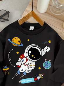 SHEIN Jersey de cuello redondo de punto suave y casual para bebés niños, para otoño/invierno - Negro - Ver 4