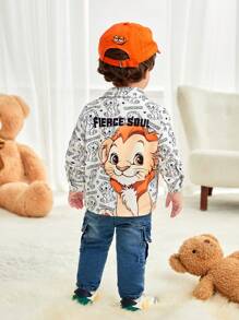 SHEIN Camicia/Blusa a maniche lunghe casual e carina con stampa di leoni per bambini, adatta per la stagione primavera e autunno