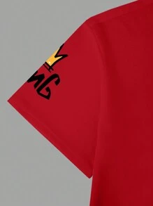 Claim Dot Loose Fit Men Cartoon & Slogan Graphic Drop Shoulder T-Shirt - Red - View 3