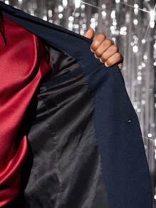 Manfinity VCAY 秋冬款年轻男士休闲日常修身长袖西装外套，黑色和蓝色 - 藍色 - 查看 6