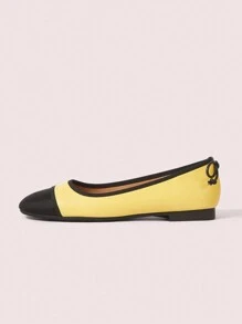 CUCCOO DOLLMOD Women's Black Round Toe Rhinestone Mesh Bow Ballerina Mary Jane Flat Shoes - Yellow - View 9