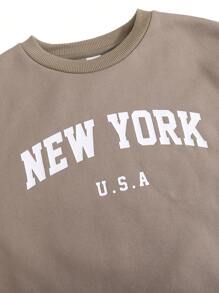 SHEIN Girlism 2pcs/Set Tween Girls' Oversized Casual Letter Print Long Sleeve Crew Neck Sweatshirt And Sweatpants Set