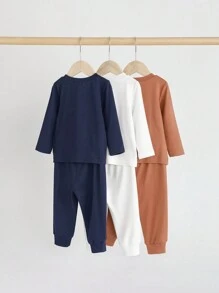 SHEIN Bộ 6 món/Bộ quần áo thun dài tay cổ tròn túi màu đơn giản cho bé trai, phù hợp với mọi mùa - Nhiều màu - Xem 2
