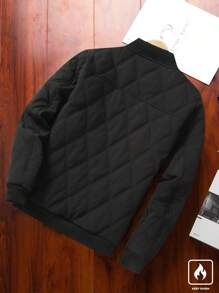 Manfinity Homme Abrigo casual acolchado para hombre, estilo clásico de bombardero, bordado de letras, otoño/invierno - Negro - Ver 2