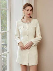 MOTF PREMIUM FLAP DETAIL SINGLE BREASTED PLACKET DRESS - White - View 5