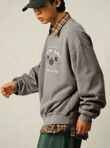 DAZY Men's Letter Print Pullover Sweatshirt, Autumn - Grey - View 3