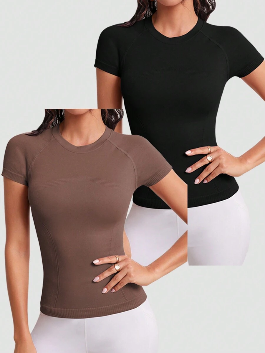 SHEIN Velisys 2 chiếc áo thun thể thao crop top hở lưng dành cho nữ tập gym - Nhiều màu - Xem 1