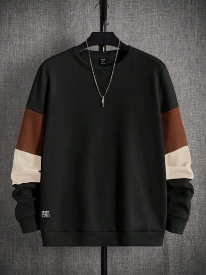 Manfinity VCAY 男士撞色拼布长袖针织休闲运动衫，秋冬