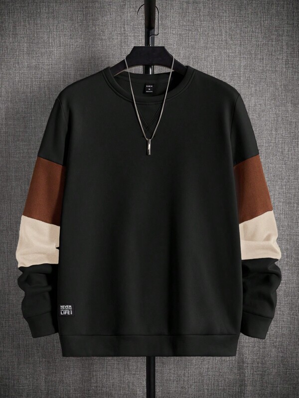 Manfinity VCAY Men's Contrast Color Patchwork Long Sleeve Knitted Casual Sweatshirt, Autumn/Winter