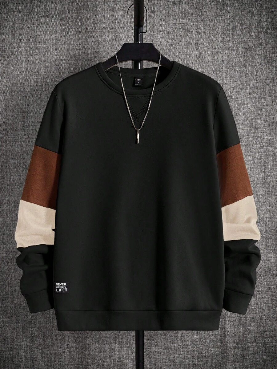 Manfinity VCAY 男士撞色拼布长袖针织休闲运动衫，秋冬