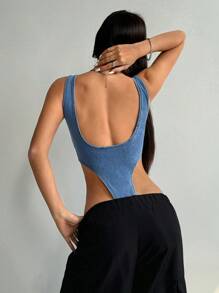 SHEIN EZwear Mono de jean azul ceñido y elástico sexy para mujeres