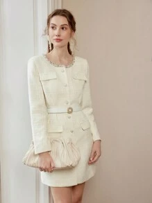 MOTF PREMIUM FLAP DETAIL SINGLE BREASTED PLACKET DRESS - White - View 6