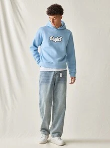 Manfinity RebelGame Men's Fashionable Casual Loose Fit Patched Long Sleeve Hoodie