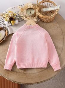 SHEIN Cute Young Girl Strawberry Pattern Raglan Sleeve Cardigan Sweater - Pink - View 2