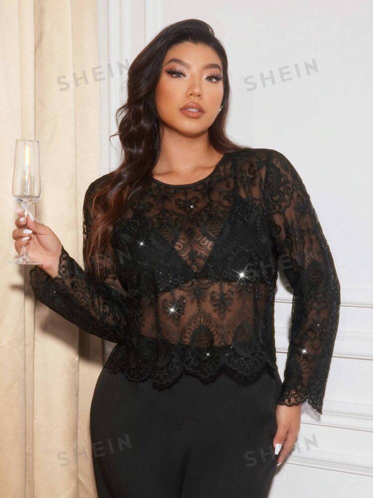 Blusa negra transparente shein hotsell